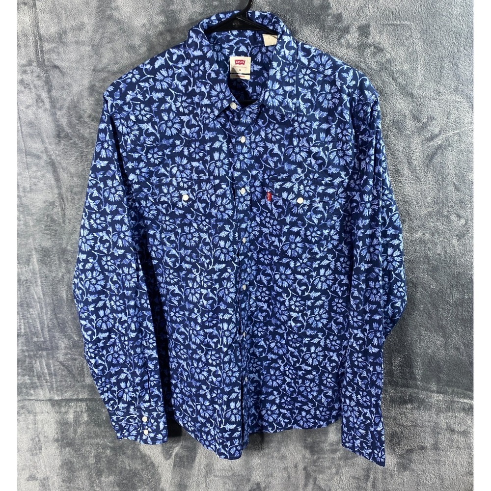 Levi's Shirt Mens M Blue Yoke Floral AOP Western Pearl Snap Casual Cowboy Rodeo